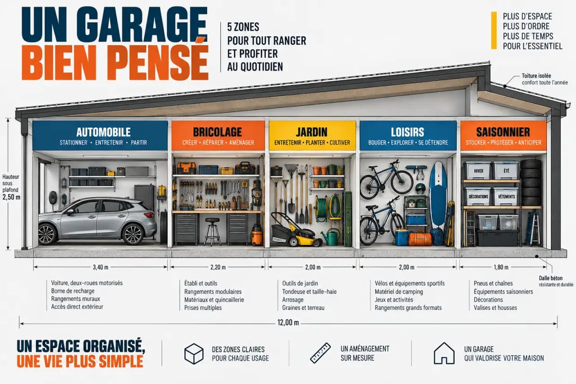 Optimisation rangement garage par zones : automobile, bricolage, jardin, loisirs et saisonnier