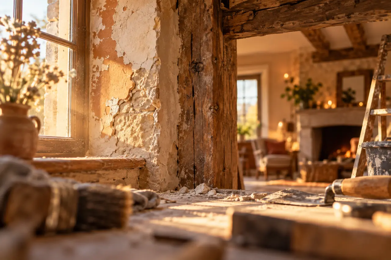 Une maison chaleureuse se construit avec des travaux qui révèlent la lumière et l’ancien