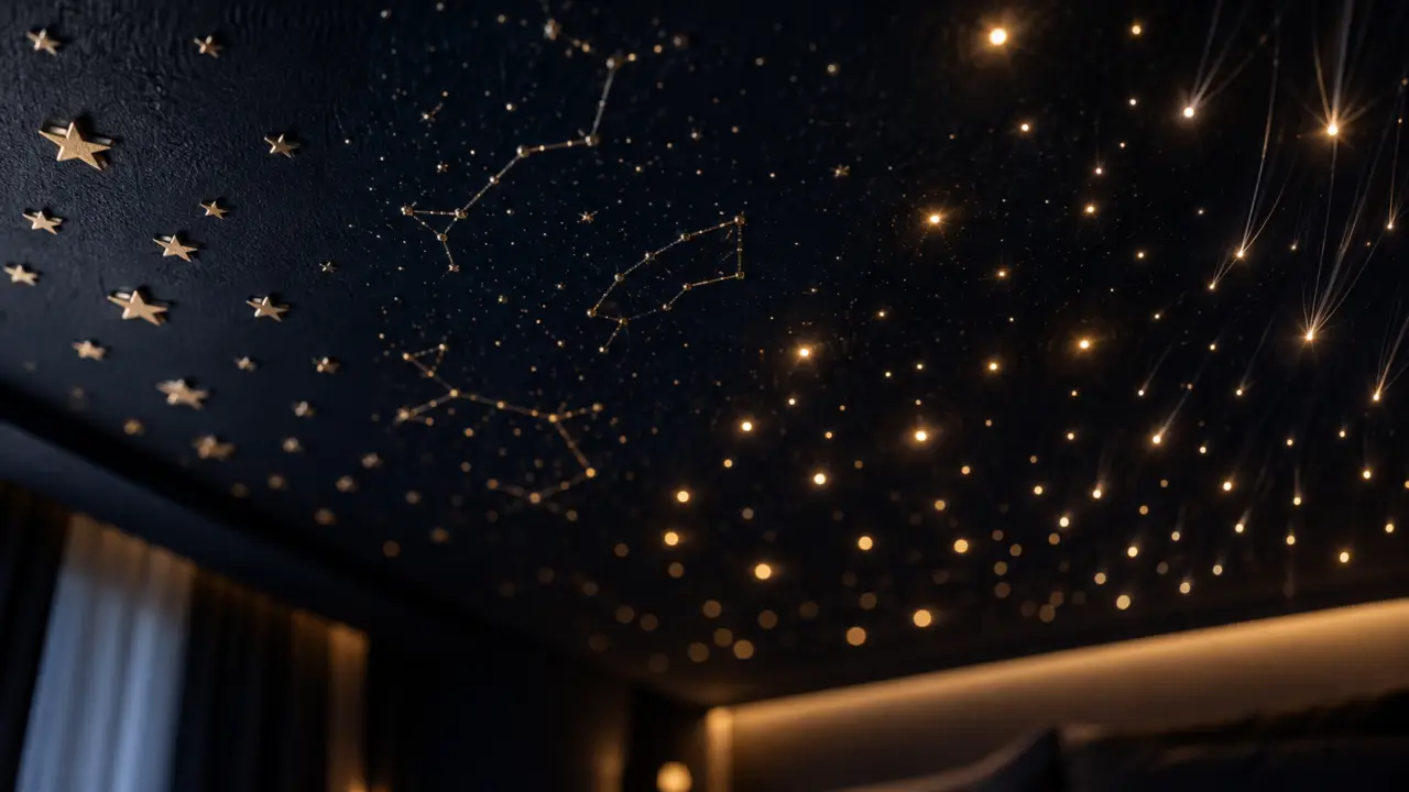 Ciel étoilé dans une chambre : quelle solution choisir entre stickers, peinture, LED et fibre optique ?