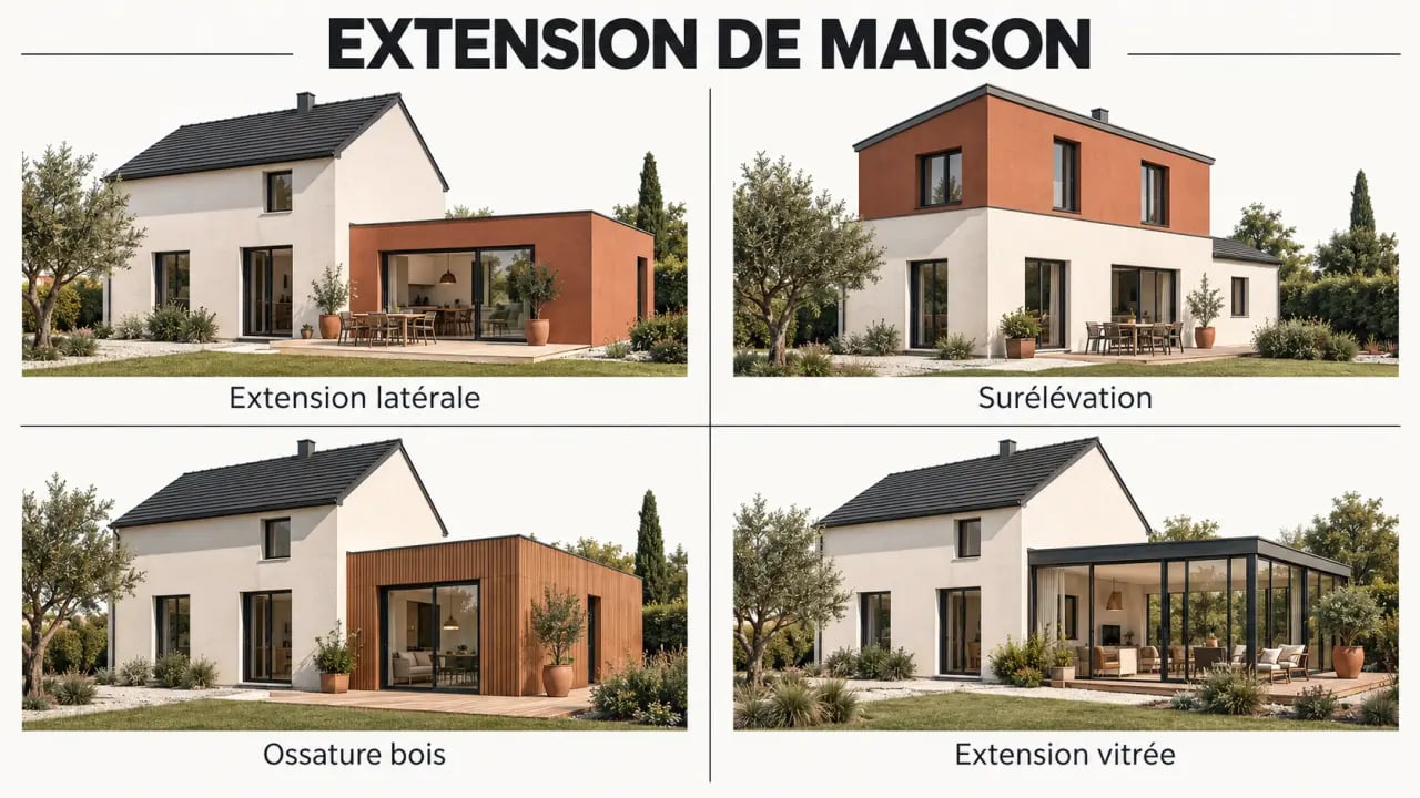 Les principales solutions d’extension de maison : extension latérale, surélévation, ossature bois et extension vitrée